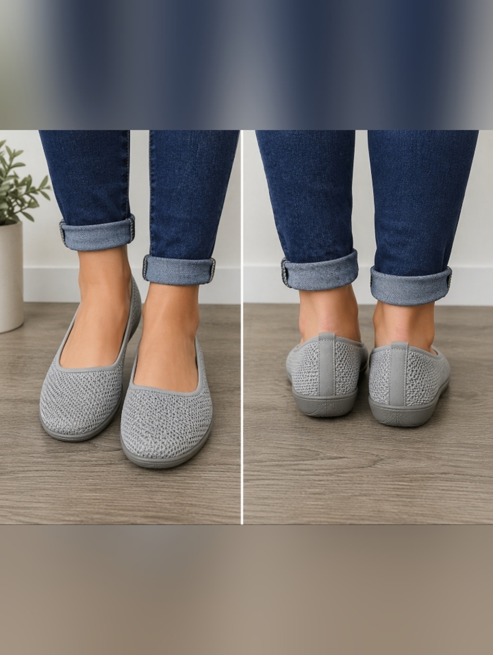 lifestride gray knit slip on flats memory foam flex sole comfort shoes women 7.5